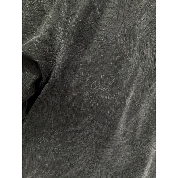 Duke Kahanamoku 100% Silk Shirt Hawaiian Black Tonal Embossed Palms Cabana LARGE - Picture 6 of 16